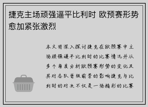 捷克主场顽强逼平比利时 欧预赛形势愈加紧张激烈